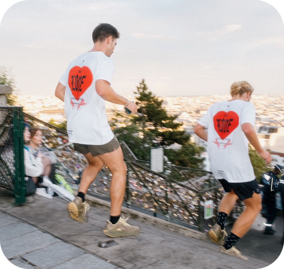 People going down stairs